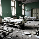 **

*Prompt:* War-damaged Ukrainian hospital. Focus on structural damage, rubble, and signs of recent conflict. Medical equipment scattered. A somber, desaturated color palette.

**
